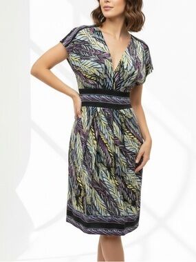 BCBGMaxAzria Multi Colored Feather Printed Dress with Pockets